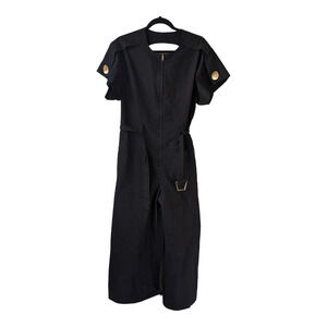 3:1 Phillip Lim Size 6 Flared Cut Out Jumpsuit Black Belted Short Sleeves